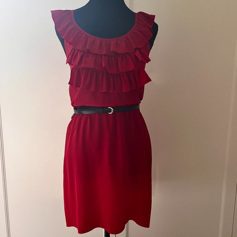 Amanda Uprichard Cocktail Party Red Ruffle Silk Sleeveless Dress, Size P/XS
